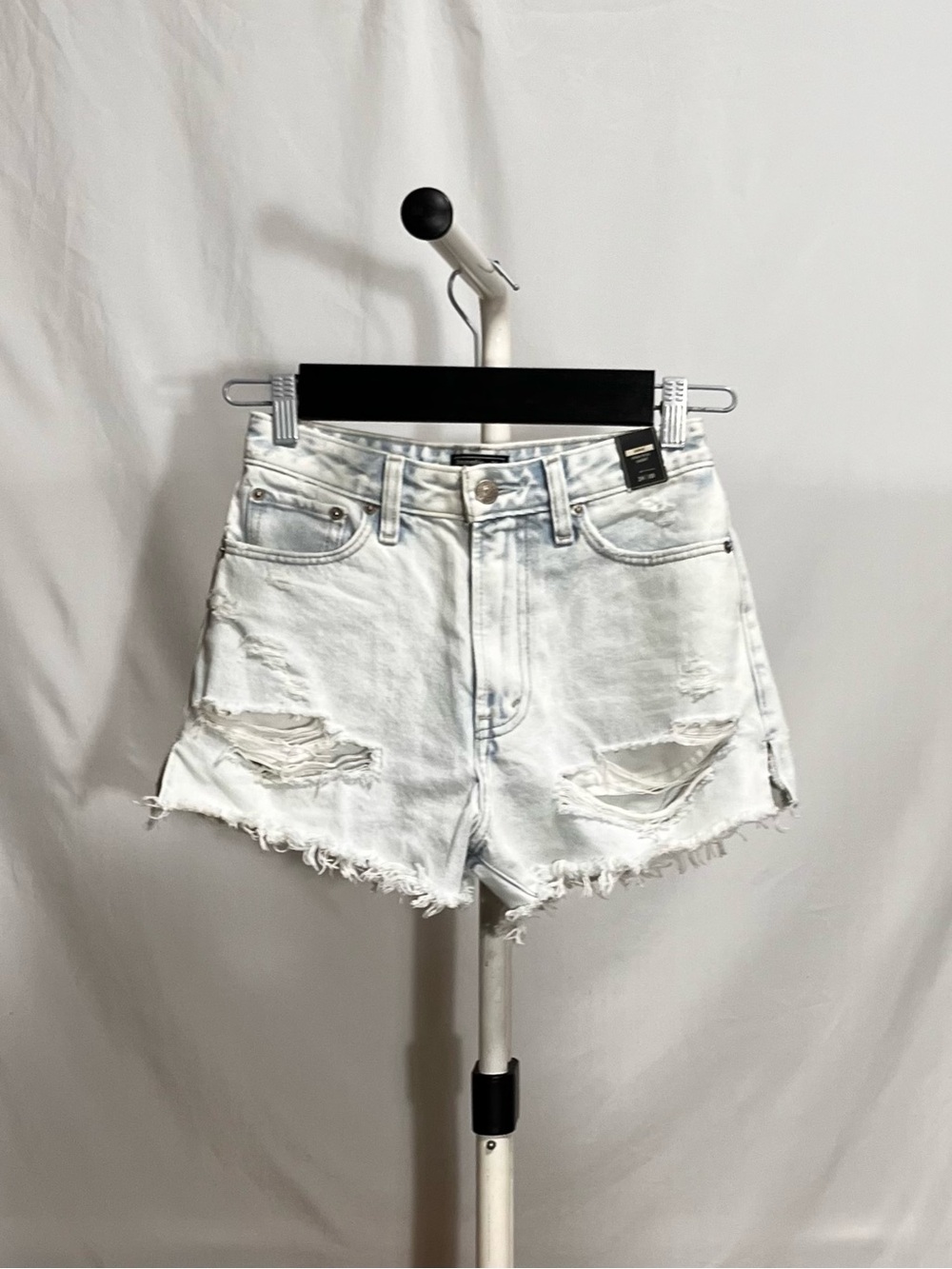 Abercrombie & Fitch High-Rise Light-Wash Distressed Denim Shorts